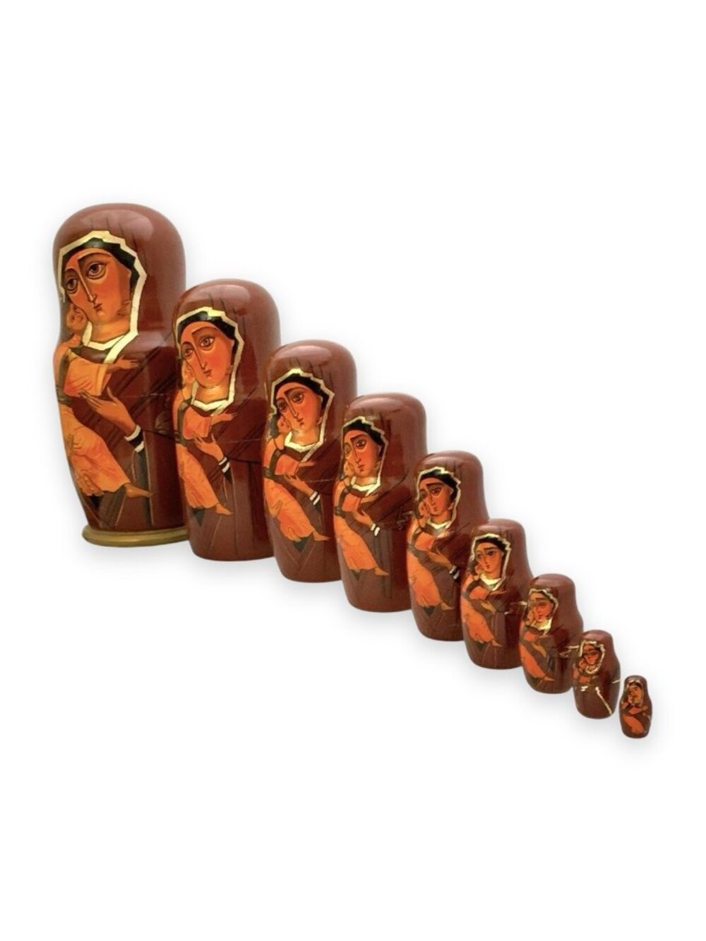 Russian Nesting Dolls 10 Pc Madonna & Child Icon Vintage Decor